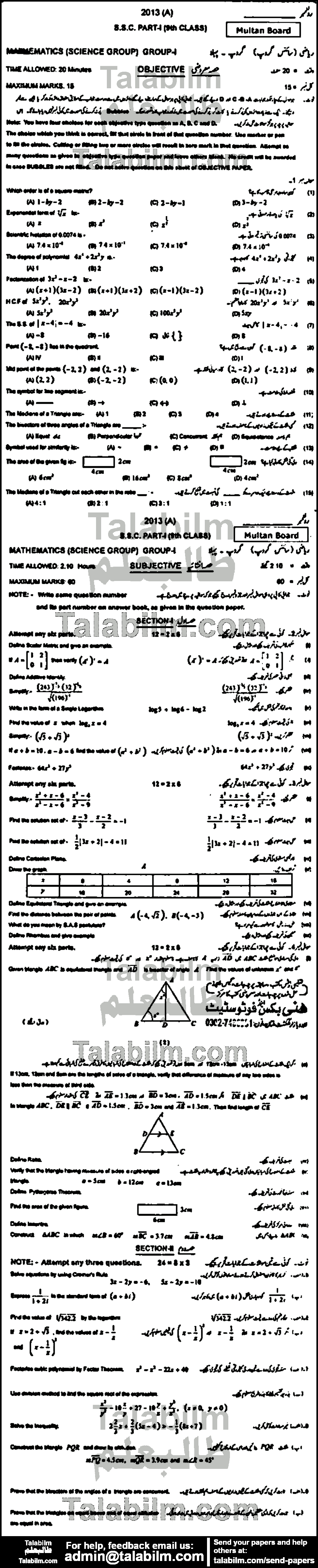 Math 0 past paper for English Medium 2013 Group-I