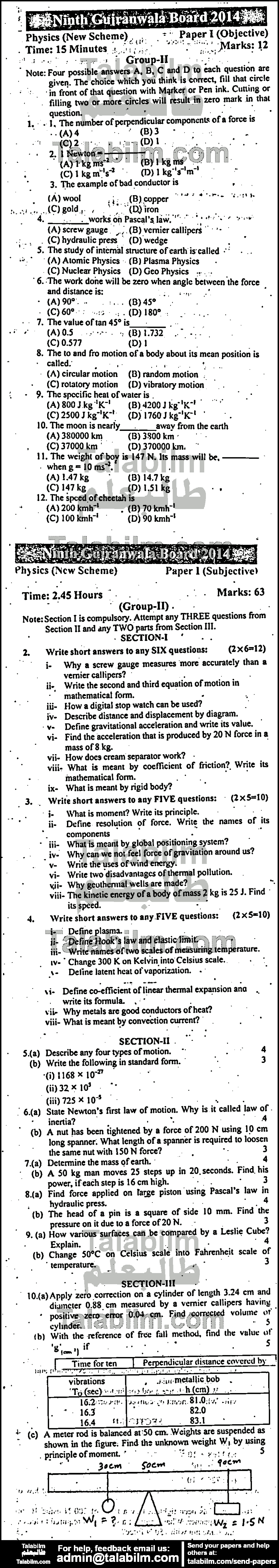 Physics 0 past paper for English Medium 2014 Group-II