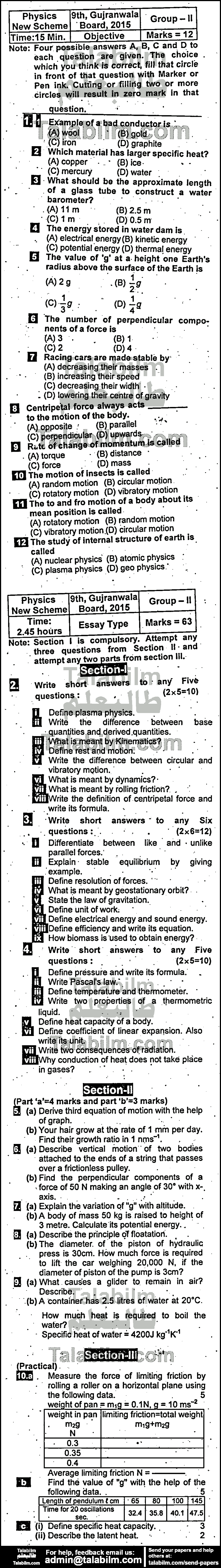 Physics 0 past paper for English Medium 2015 Group-II