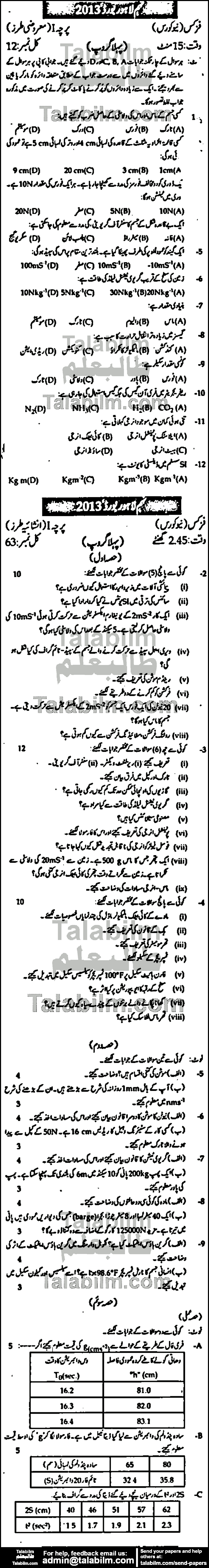 Physics 0 past paper for Urdu Medium 2013 Group-I