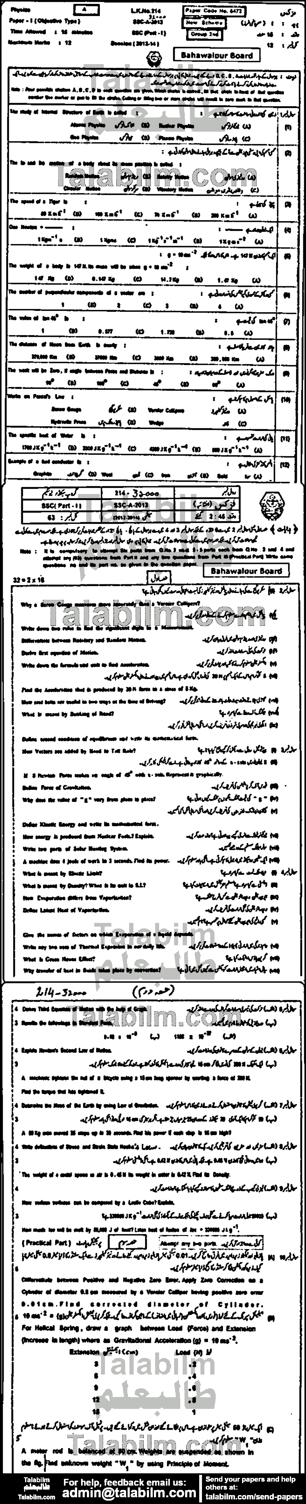 Physics 0 past paper for 2013 Group-II