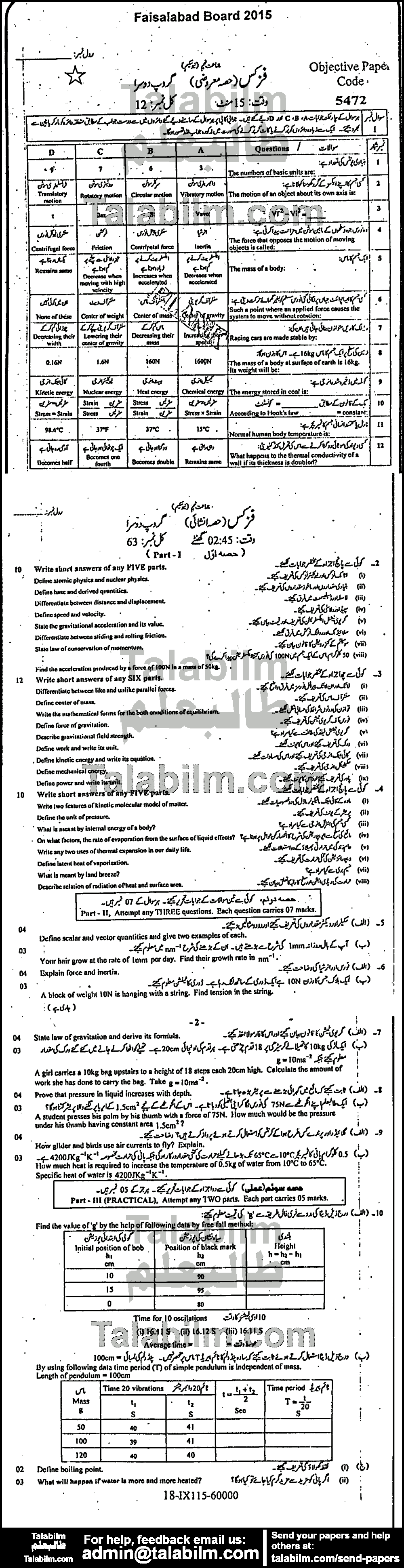 Physics 0 past paper for 2015 Group-II