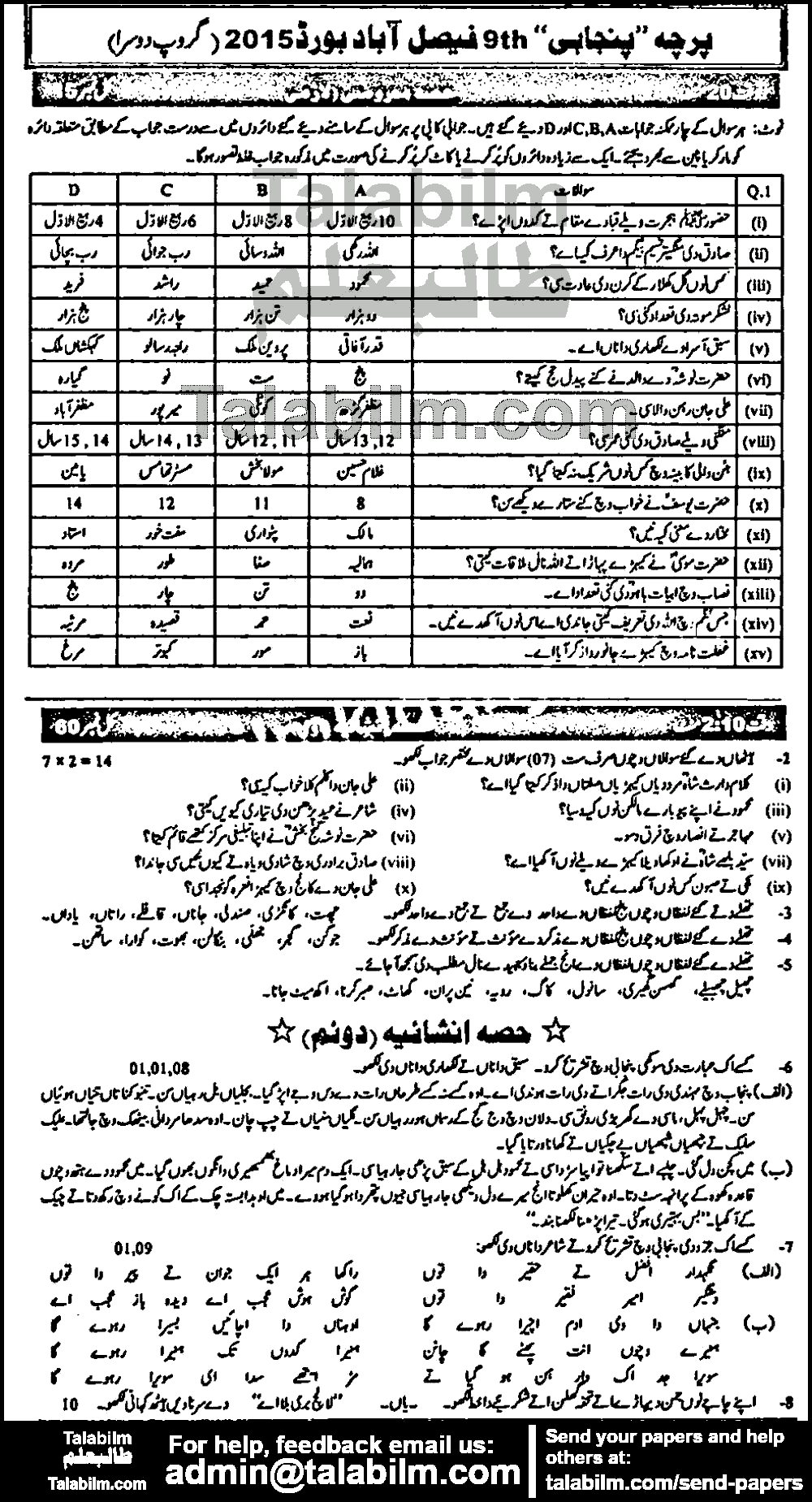 Punjabi 0 past paper for Urdu Medium 2015 Group-II