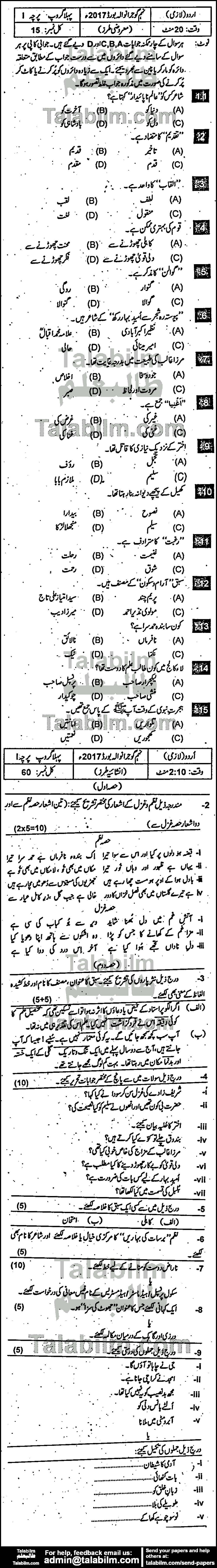 Urdu 0 past paper for 2017 Group-I