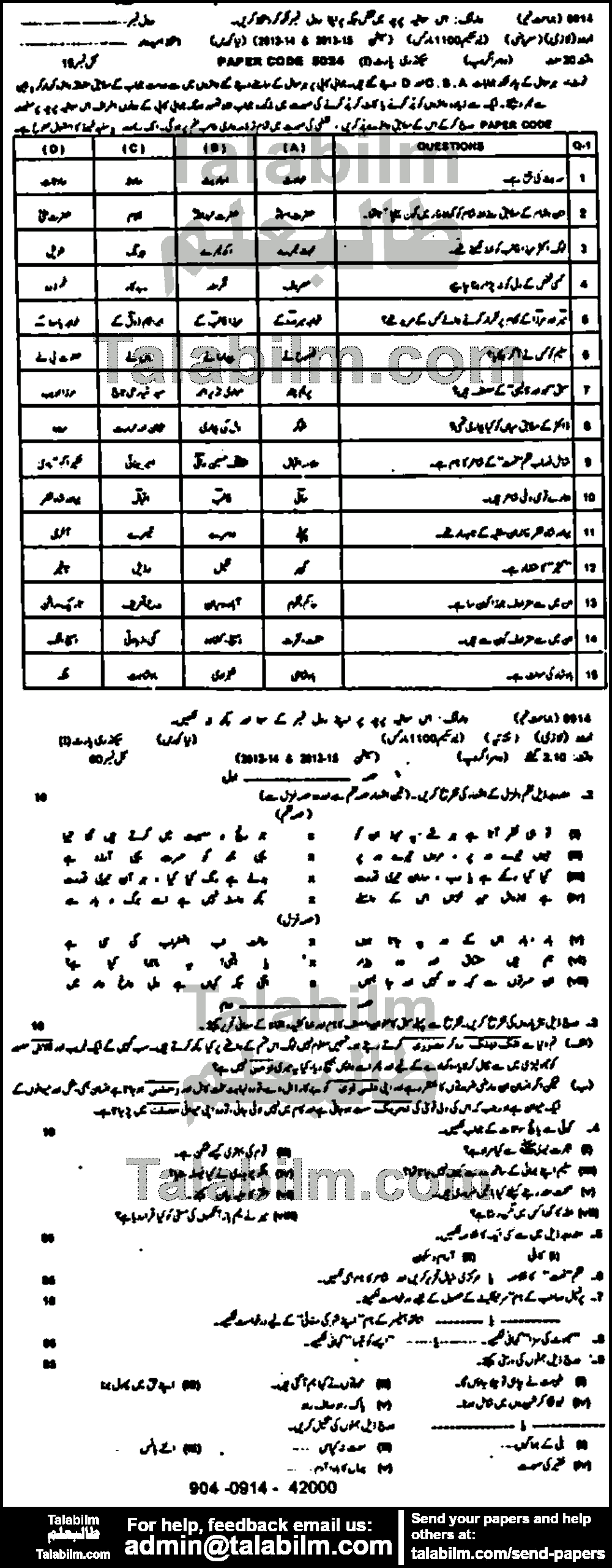 Urdu 0 past paper for 2014 Group-II