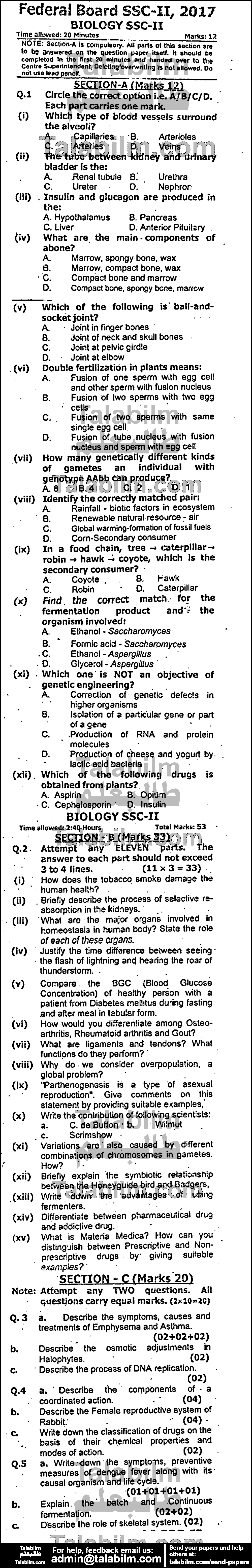 Biology 0 past paper for 2017 Group-I