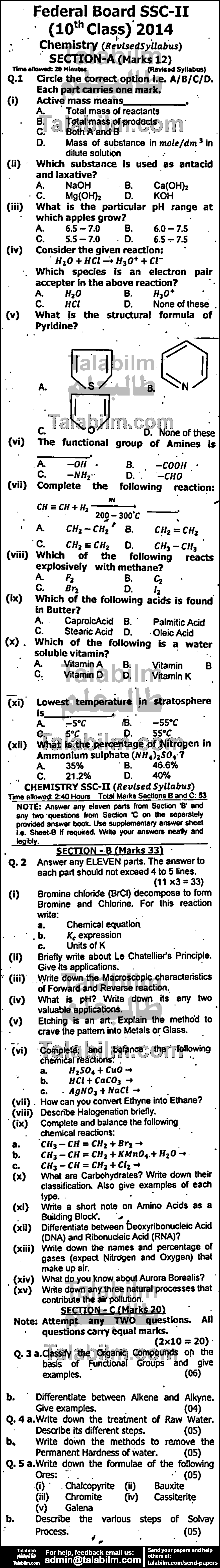 Chemistry 0 past paper for English Medium 2014 Group-I