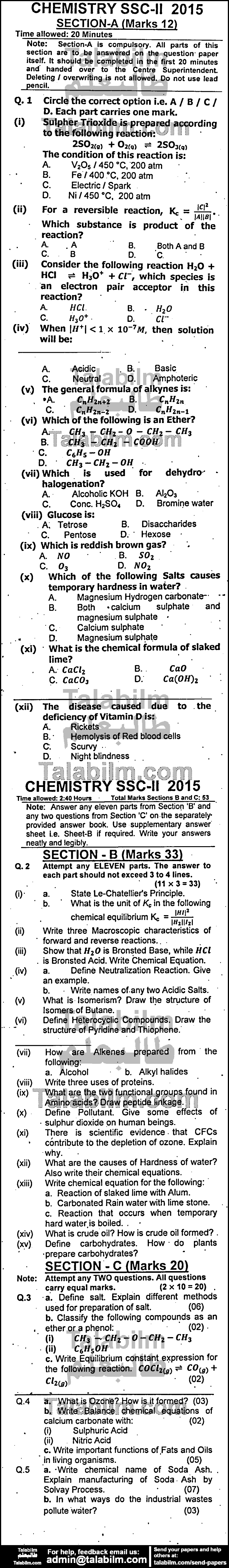 Chemistry 0 past paper for English Medium 2015 Group-I