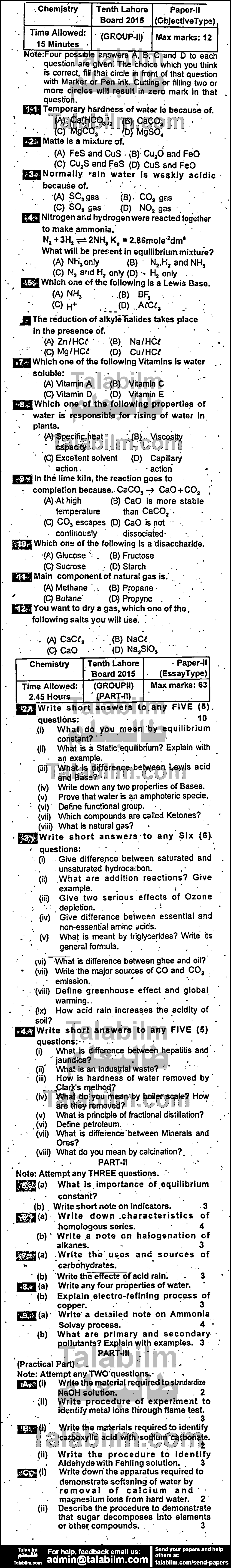 Chemistry 0 past paper for English Medium 2015 Group-II