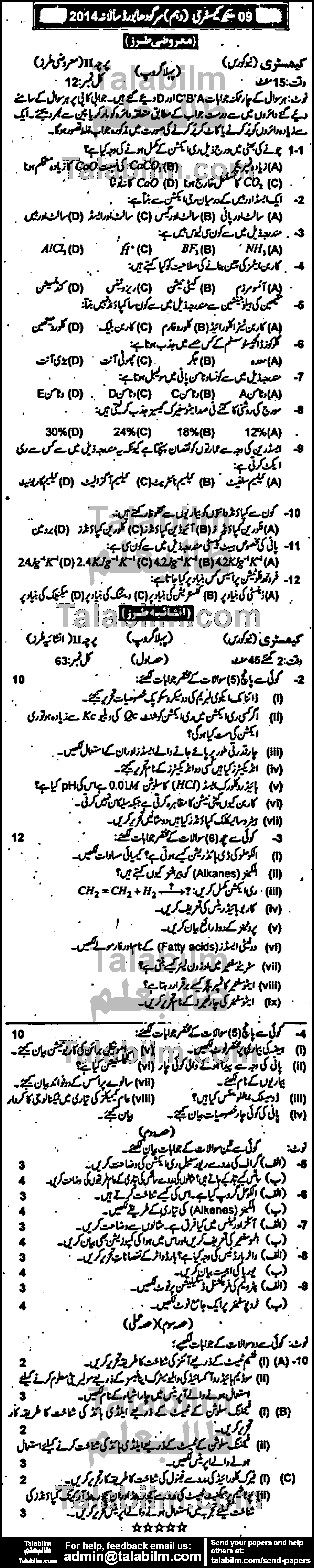 Chemistry 0 past paper for Urdu Medium 2014 Group-I