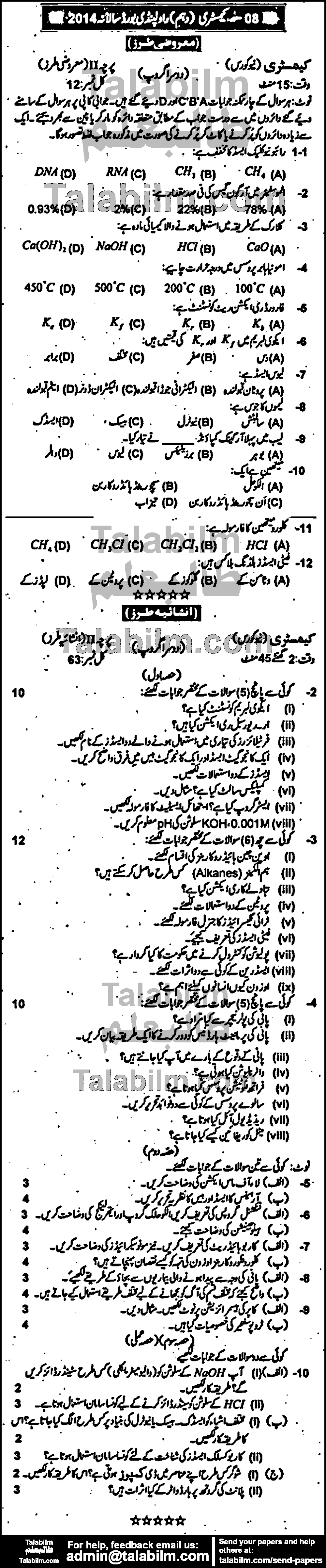 Chemistry 0 past paper for Urdu Medium 2014 Group-II