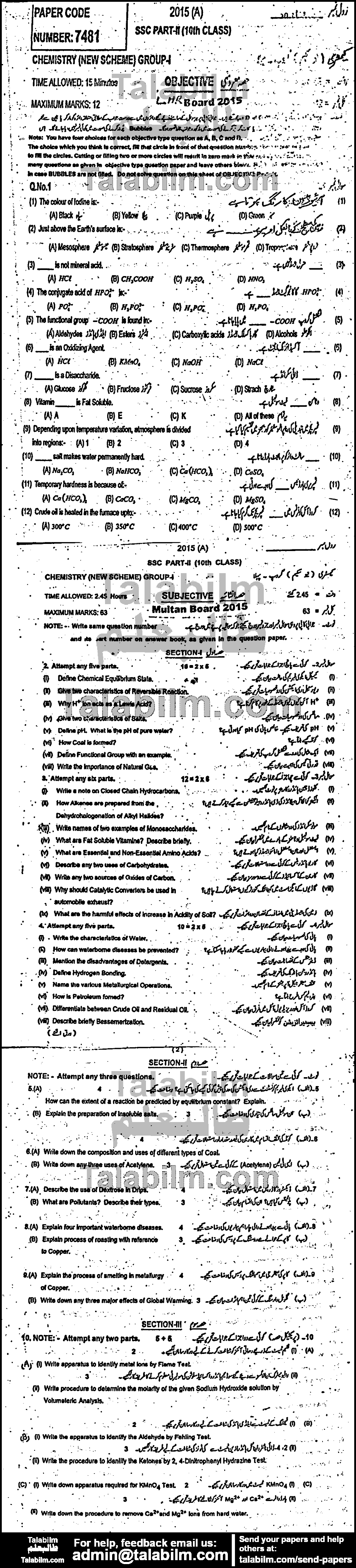 Chemistry 0 past paper for 2015 Group-I