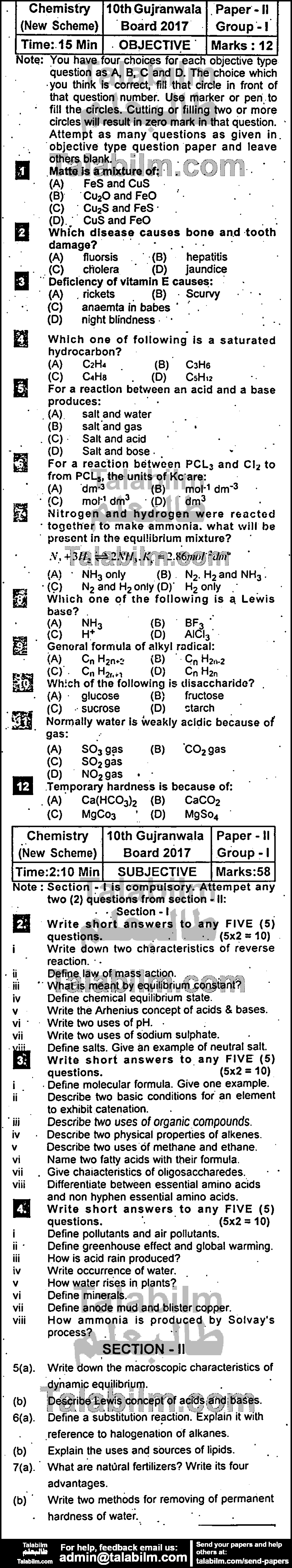 Chemistry 0 past paper for 2017 Group-I