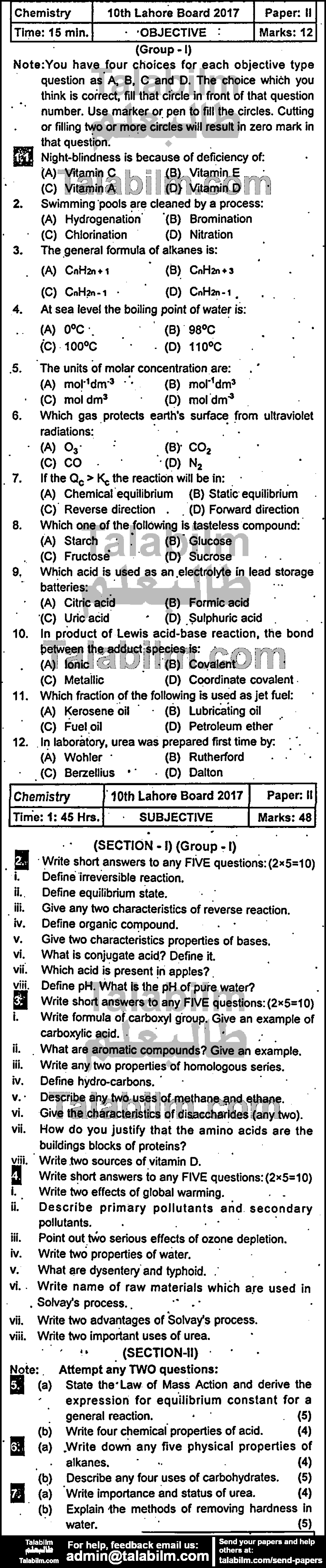 Chemistry 0 past paper for 2017 Group-I