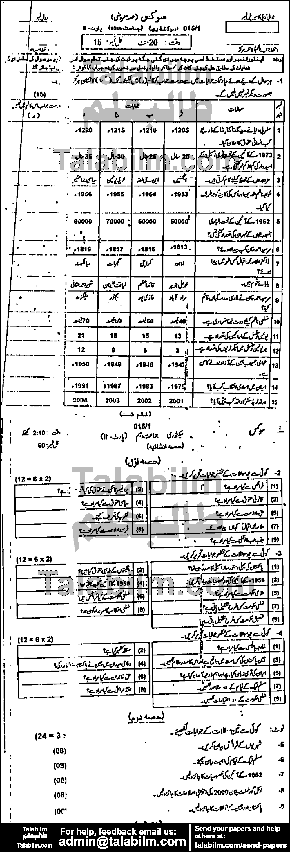 Civics 0 past paper for Urdu Medium 2015 Group-I