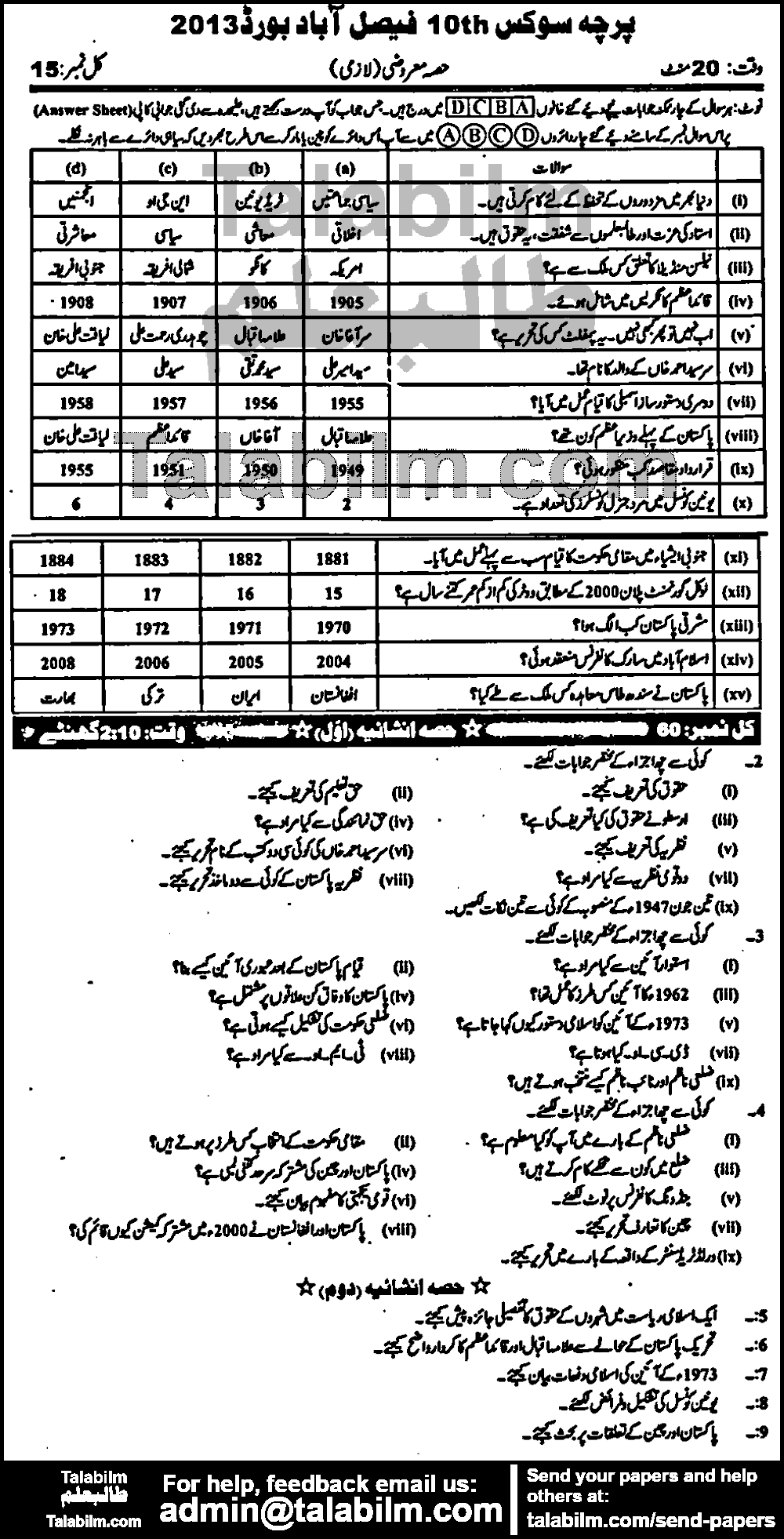 Civics 0 past paper for Urdu Medium 2012 Group-II