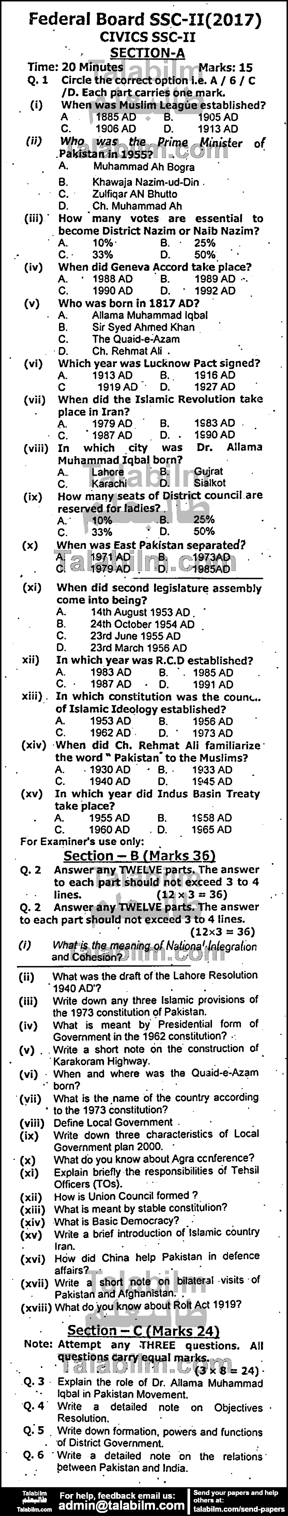 Civics 0 past paper for 2017 Group-I