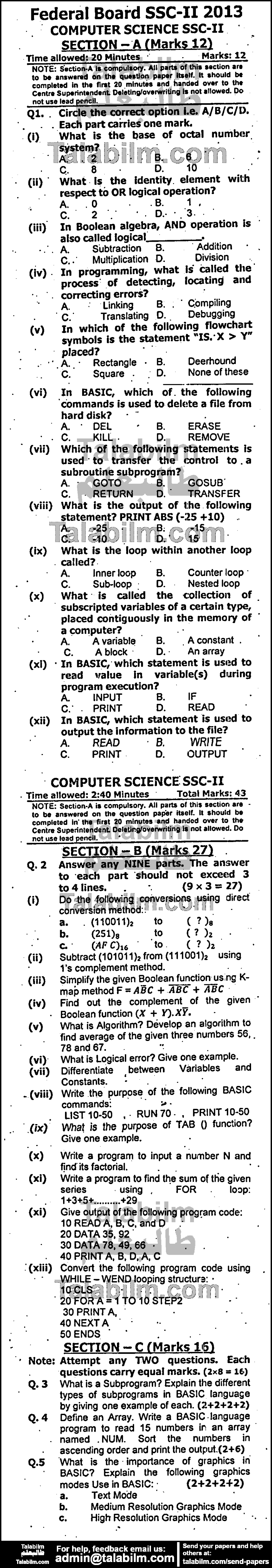 Computer Science 0 past paper for 2013 Group-I
