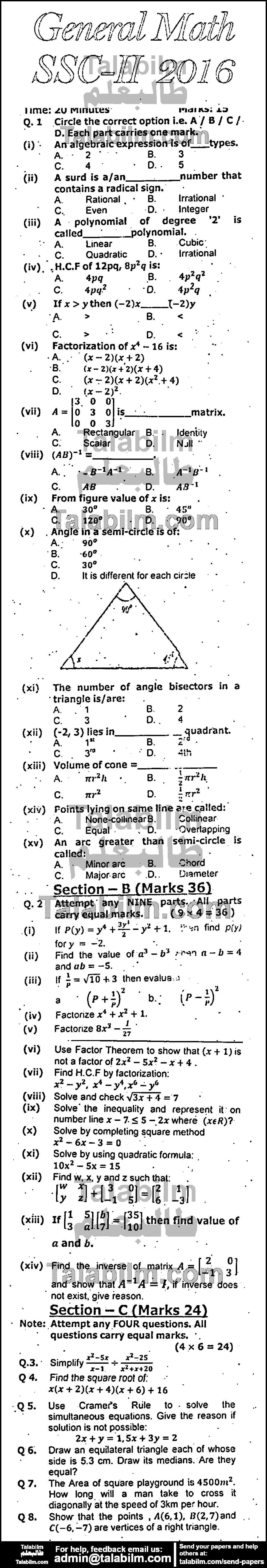 General Math 0 past paper for 2016 Group-I