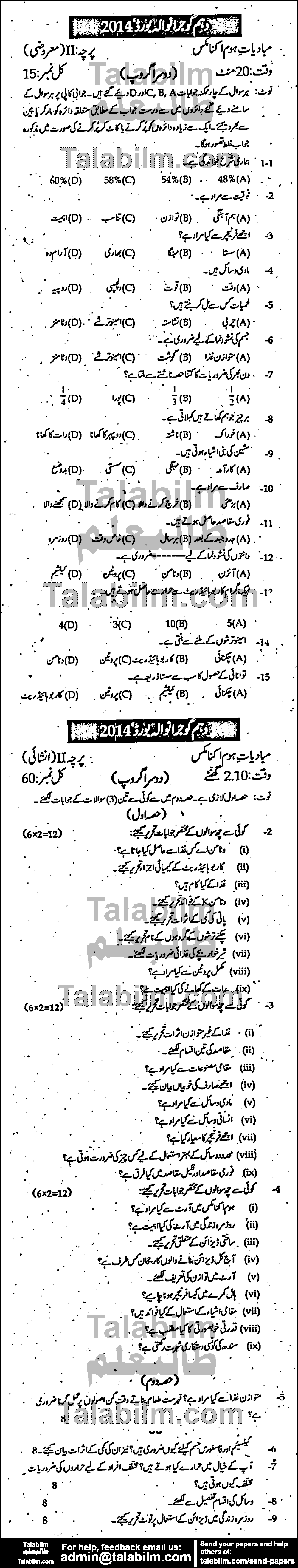 Home Economics 0 past paper for Urdu Medium 2014 Group-II