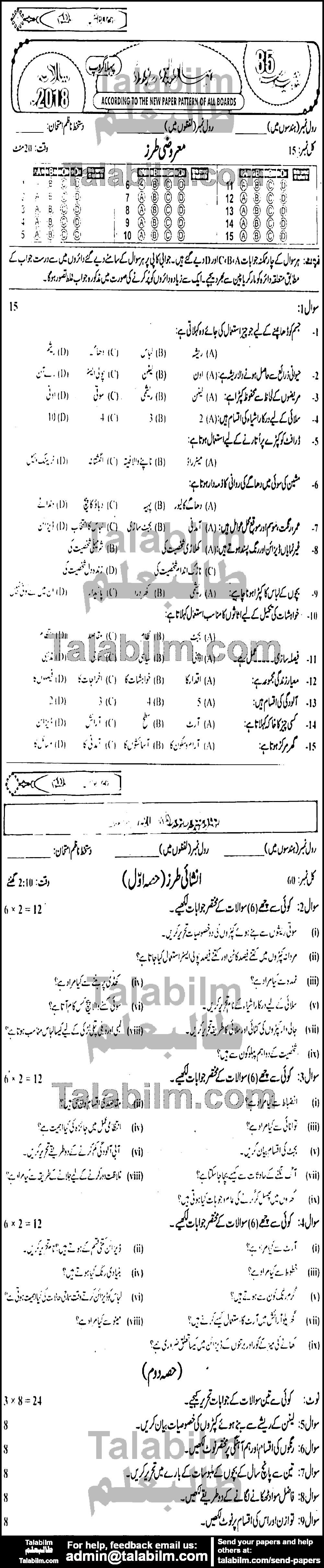 Home Economics 0 past paper for 2018 Group-I