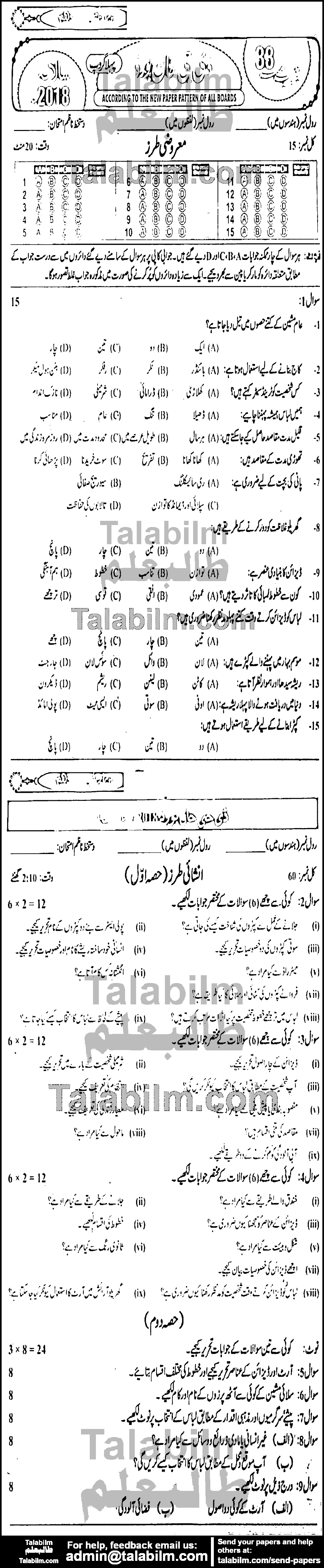 Home Economics 0 past paper for 2018 Group-I