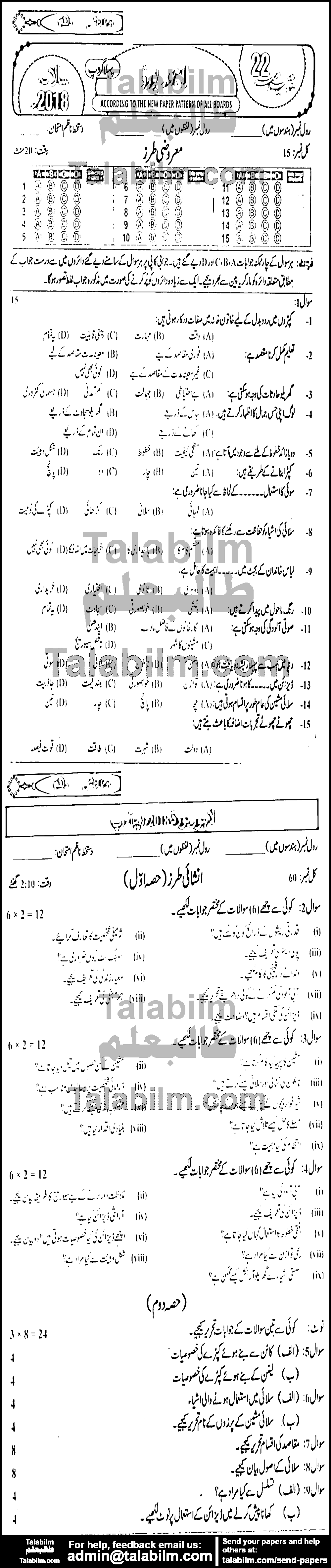 Home Economics 0 past paper for 2018 Group-I