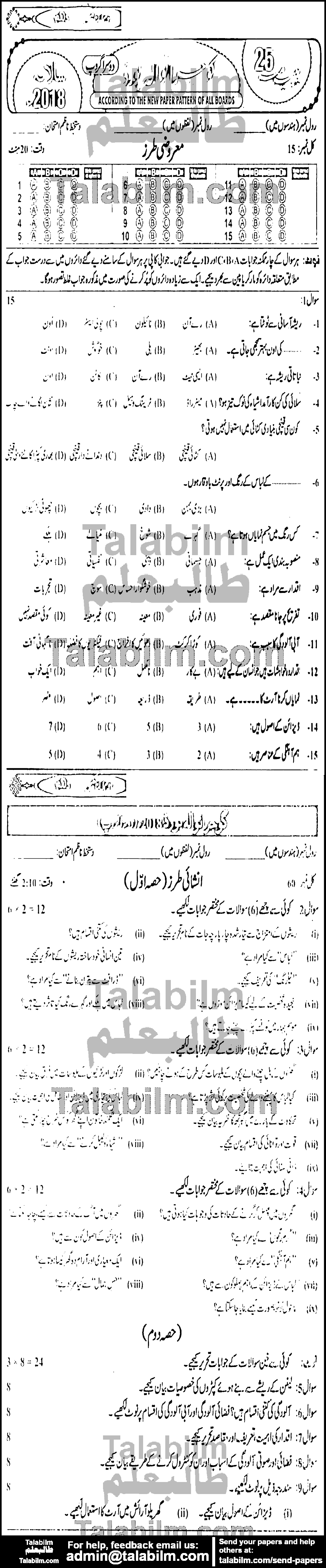 Home Economics 0 past paper for 2018 Group-II