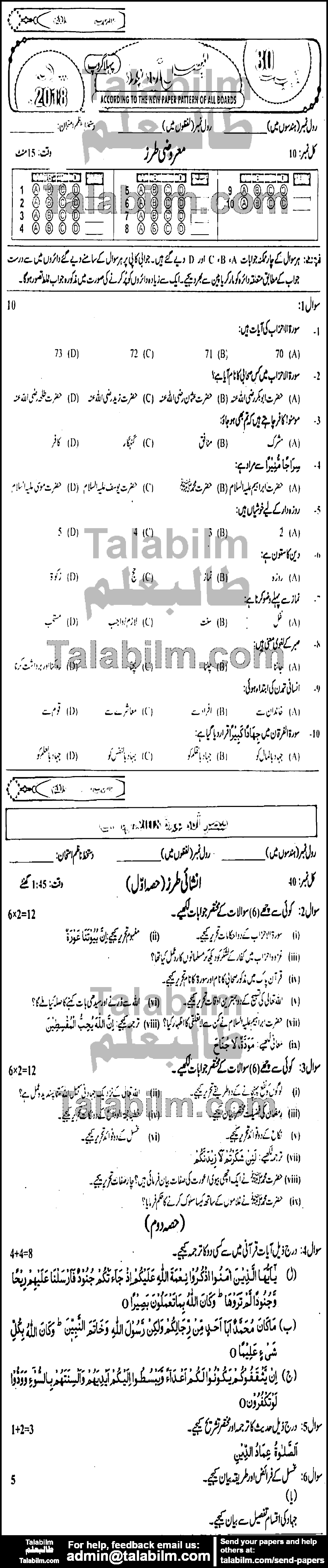 Islamiat Compulsory 0 past paper for 2018 Group-I