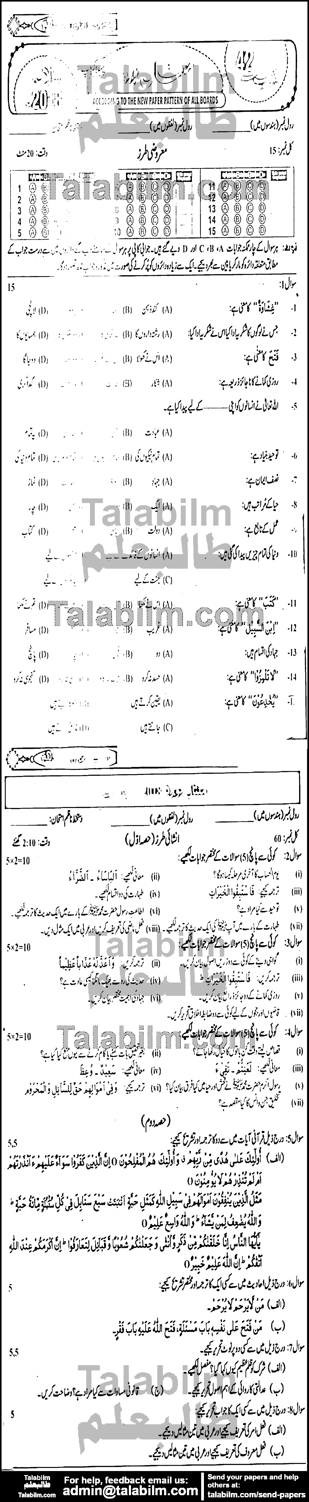 Islamiat Elective 0 past paper for 2018 Group-I