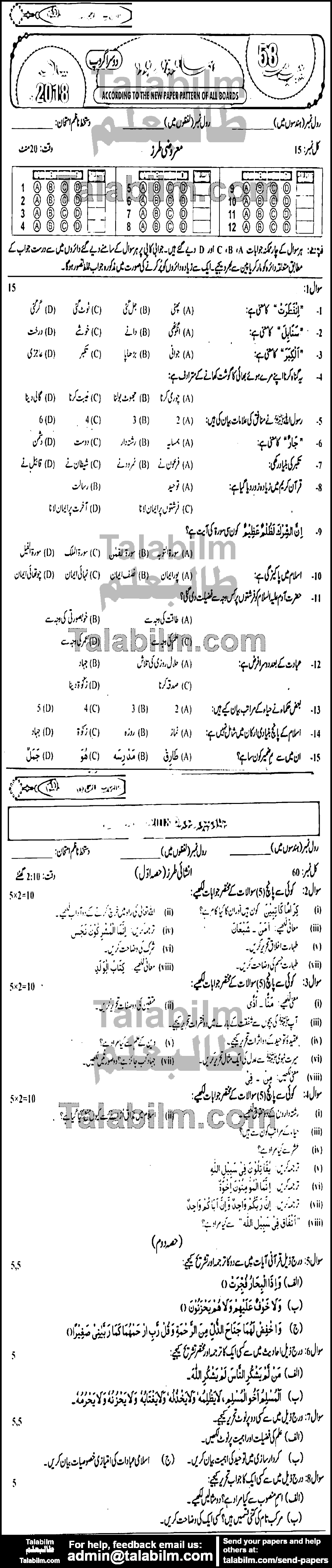 Islamiat Elective 0 past paper for 2018 Group-II