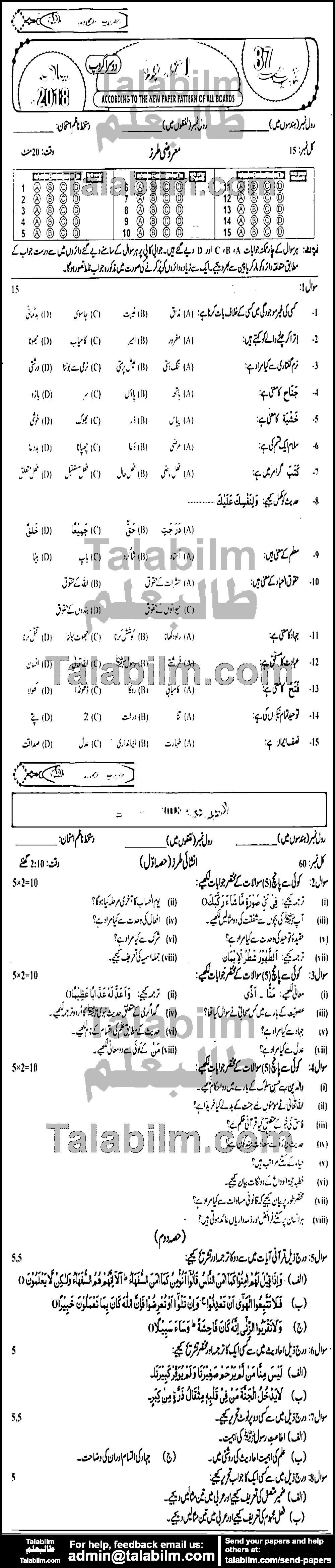 Islamiat Elective 0 past paper for 2018 Group-II