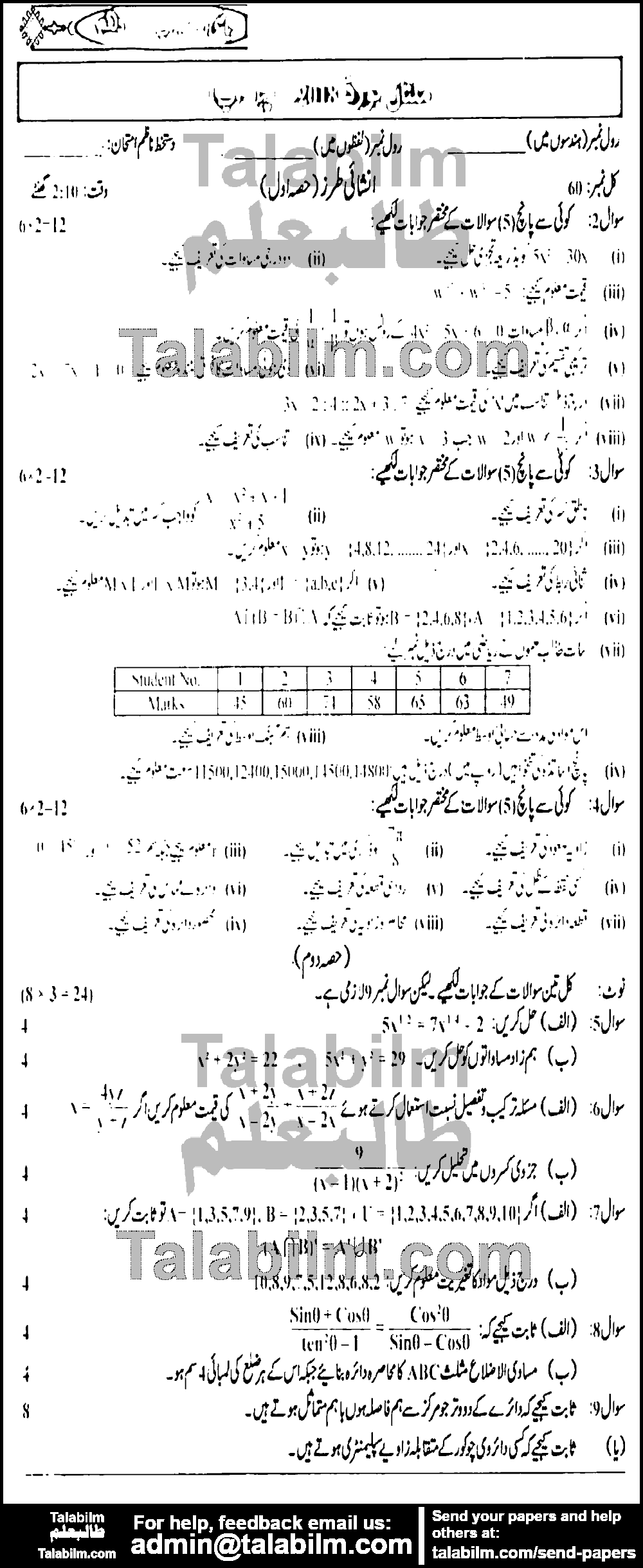 Math 0 past paper for Urdu Medium 2018 Group-I