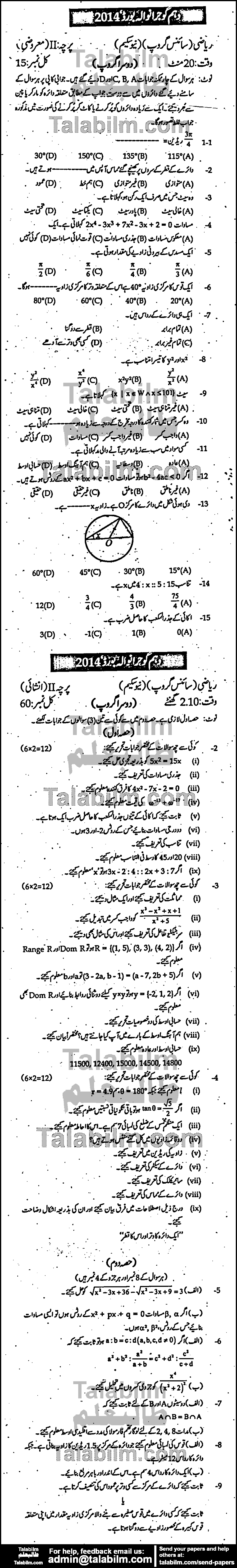 Math 0 past paper for Urdu Medium 2014 Group-II