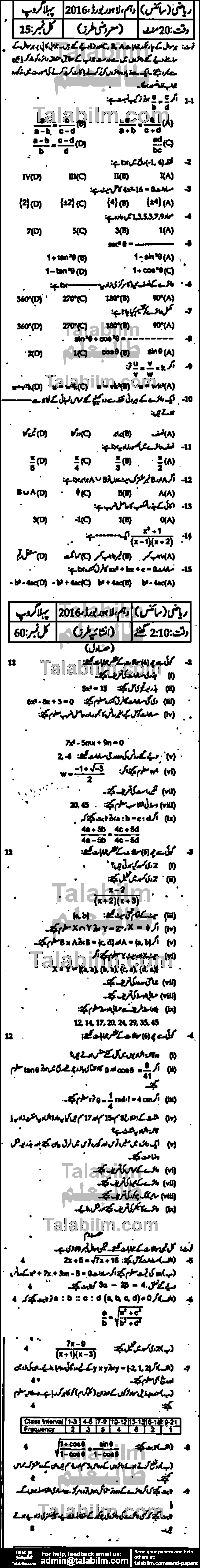 Math 0 past paper for 2016 Group-I