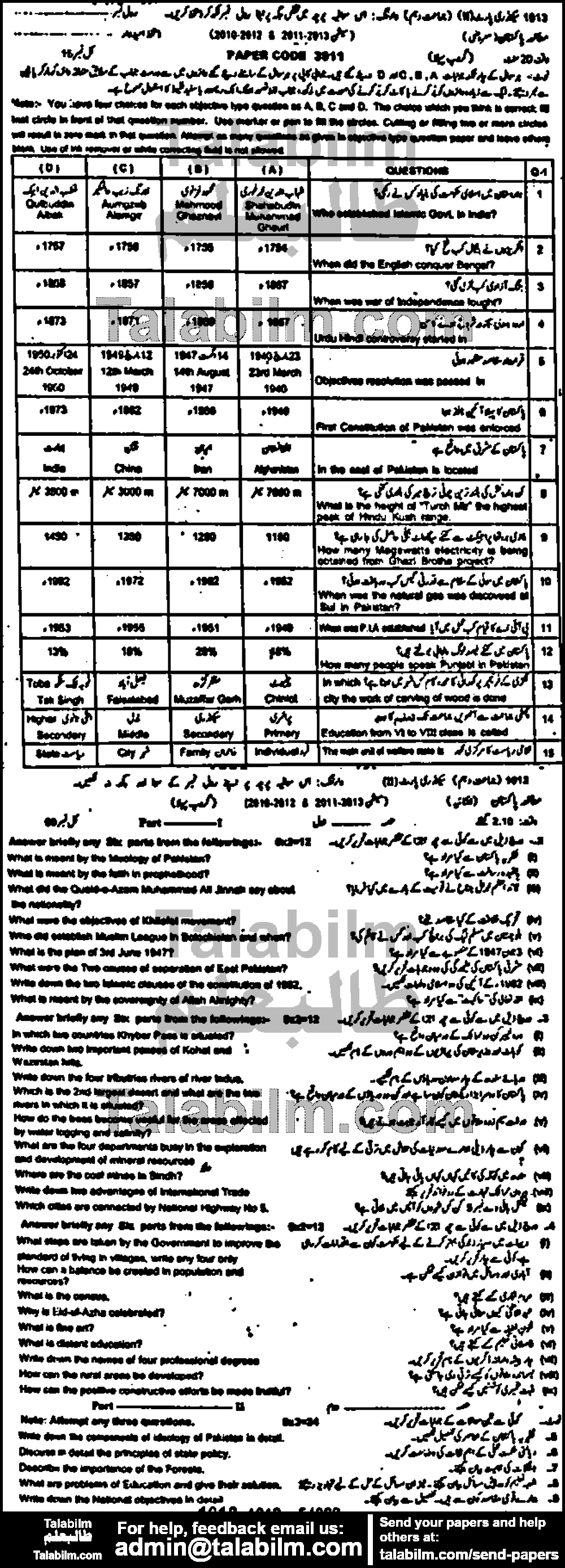 Pak Studies 0 past paper for 2013 Group-I