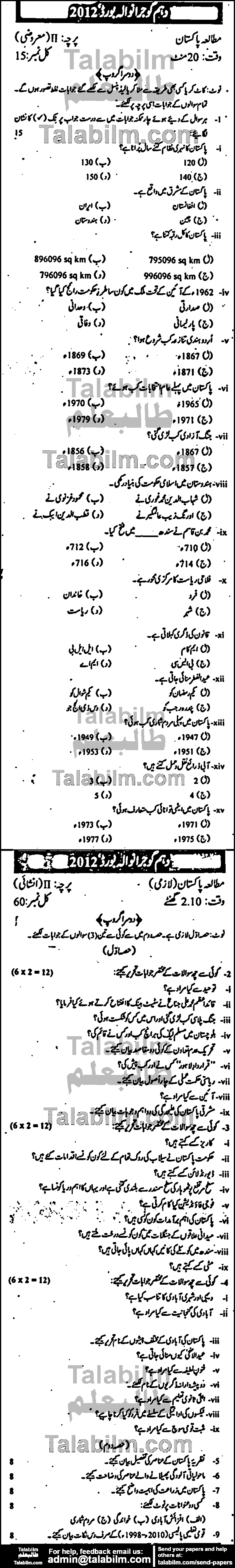 Pak Studies 0 past paper for 2012 Group-II