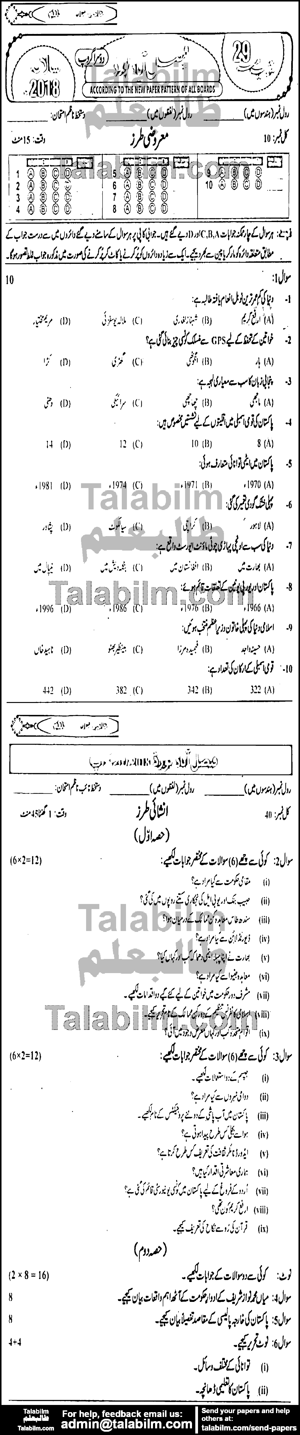 Pak Studies 0 past paper for 2018 Group-II