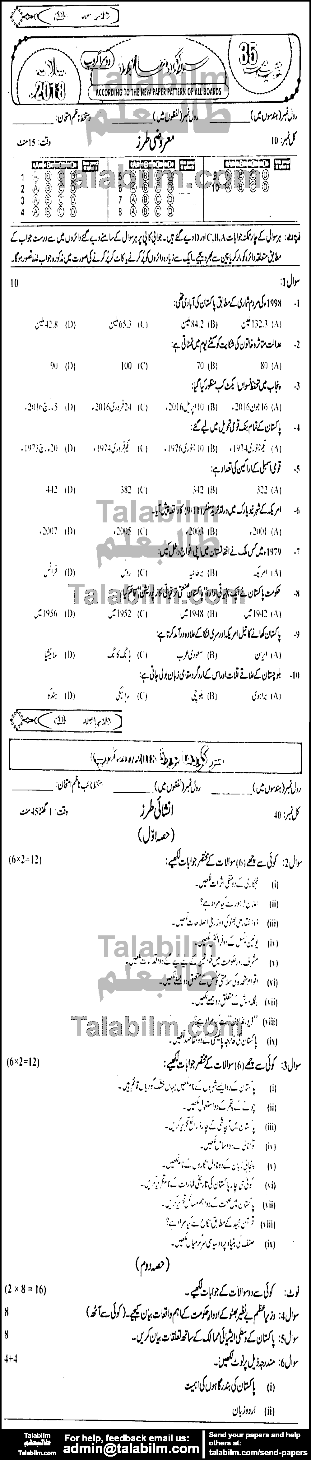 Pak Studies 0 past paper for 2018 Group-II