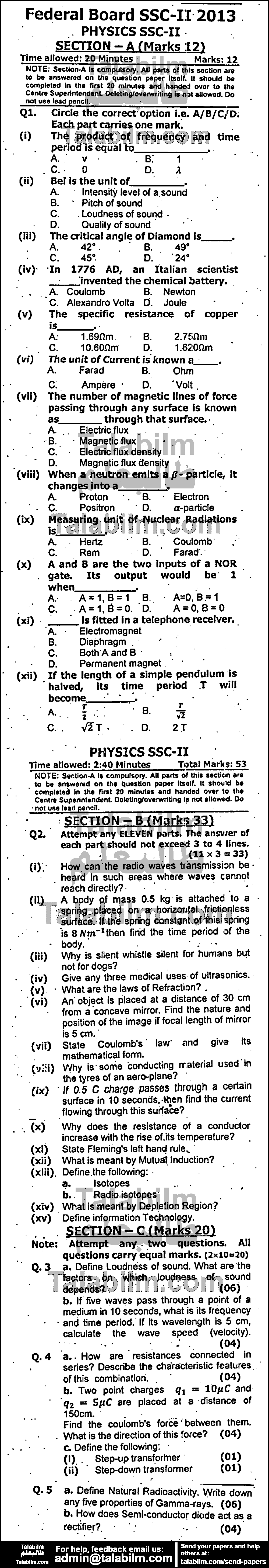 Physics 0 past paper for 2013 Group-I