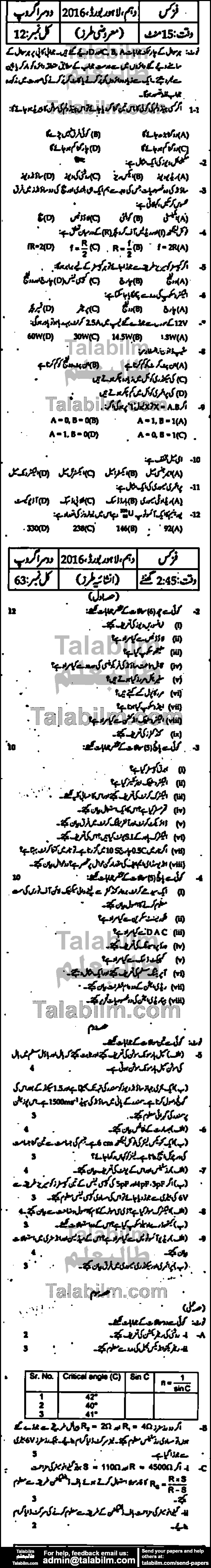 Physics 0 past paper for 2016 Group-II