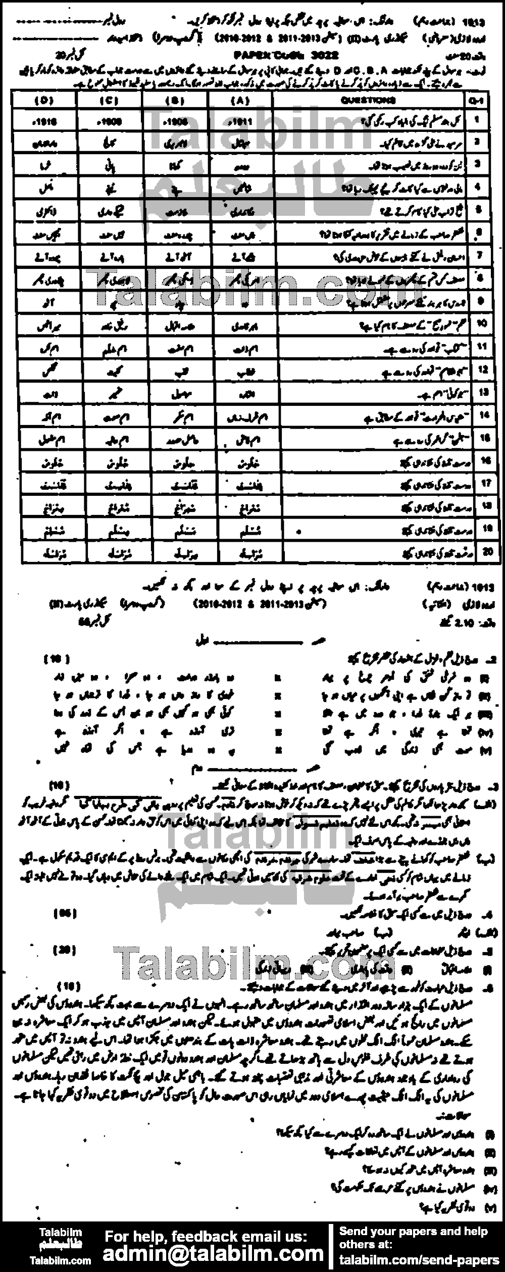 Urdu 0 past paper for 2013 Group-II