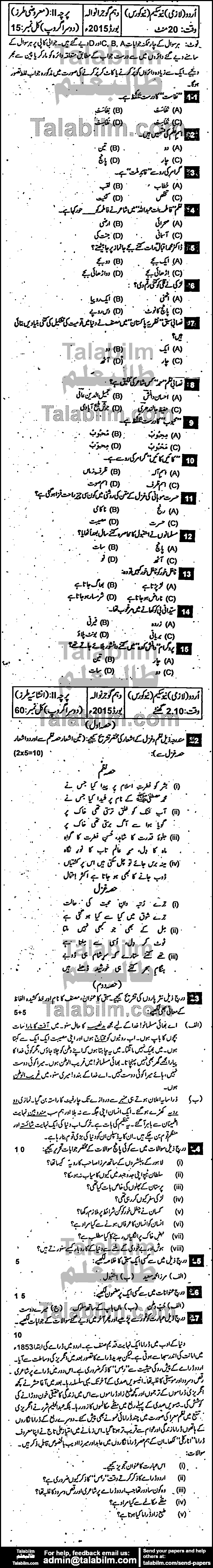 Urdu 0 past paper for 2015 Group-II