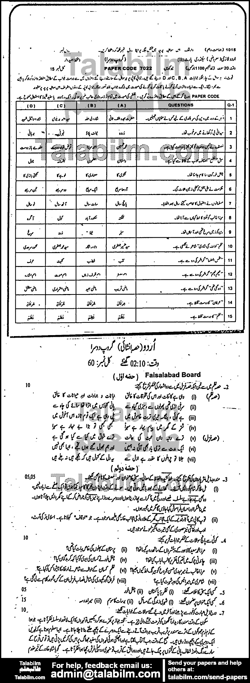 Urdu 0 past paper for 2016 Group-II