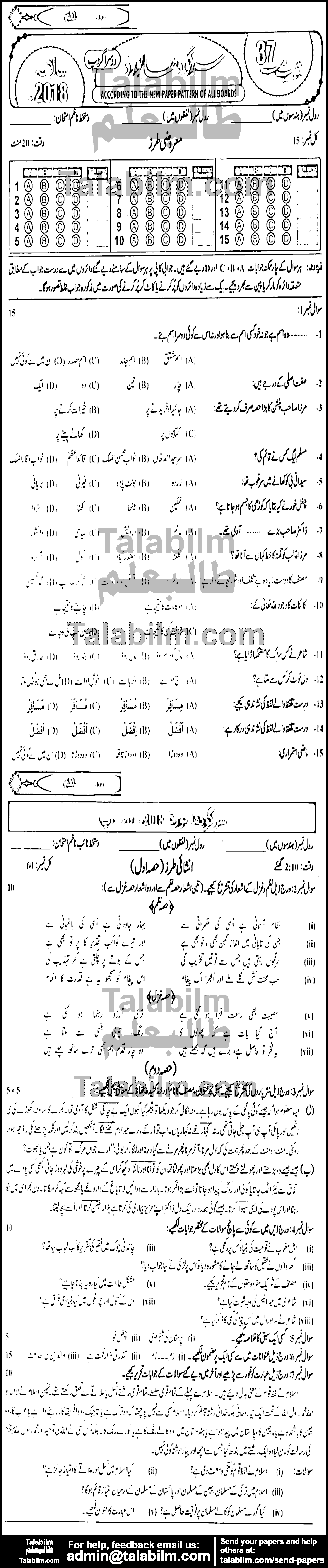 Urdu 0 past paper for 2018 Group-II