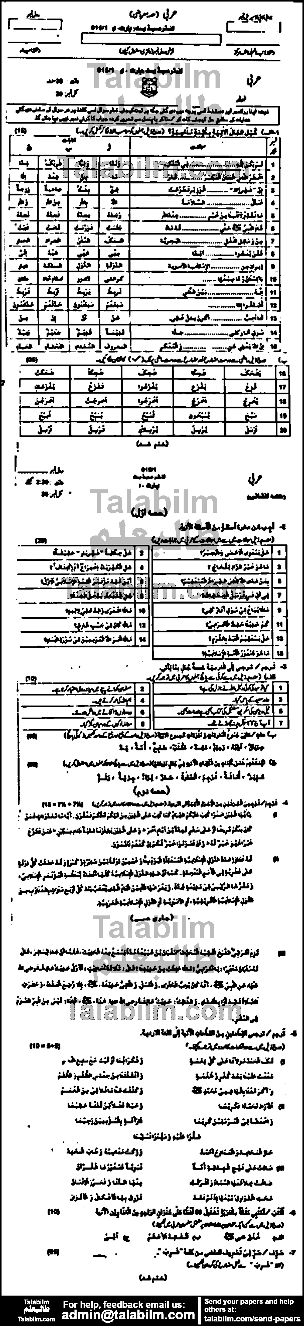 Arabic 0 past paper for Group-I 2015