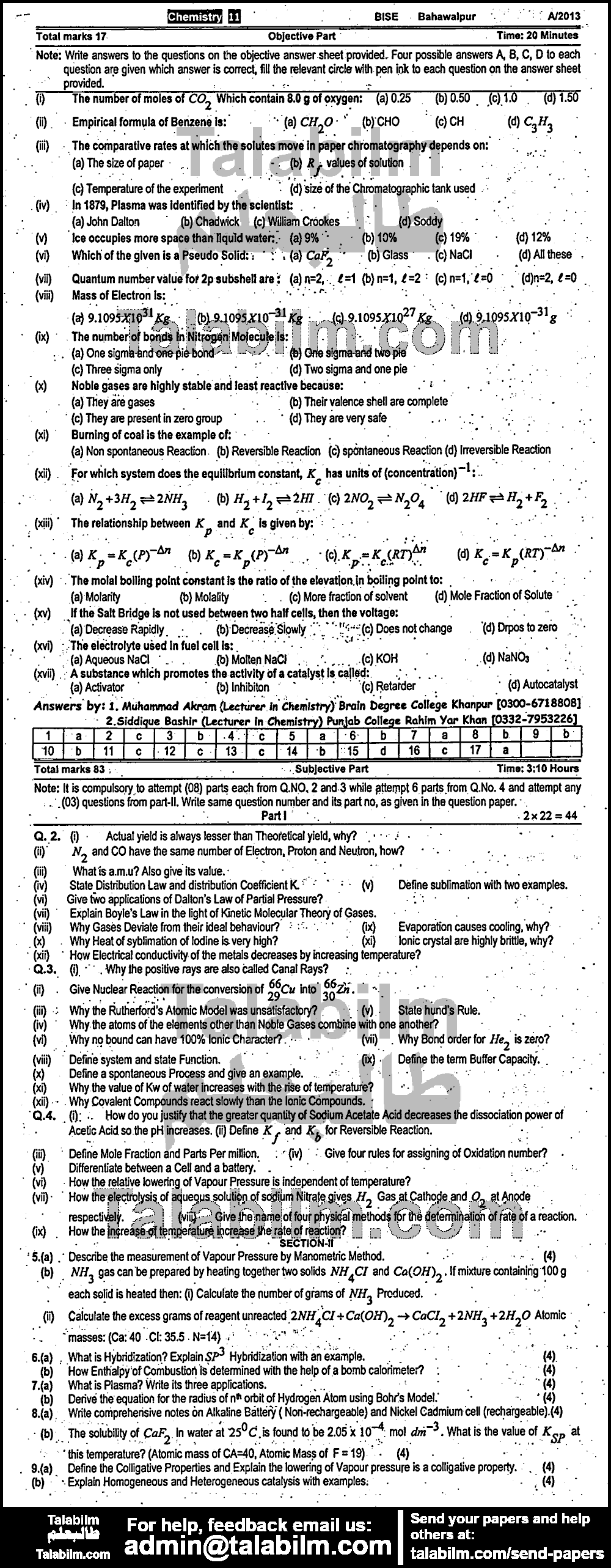 Chemistry 0 past paper for Group-I 2013