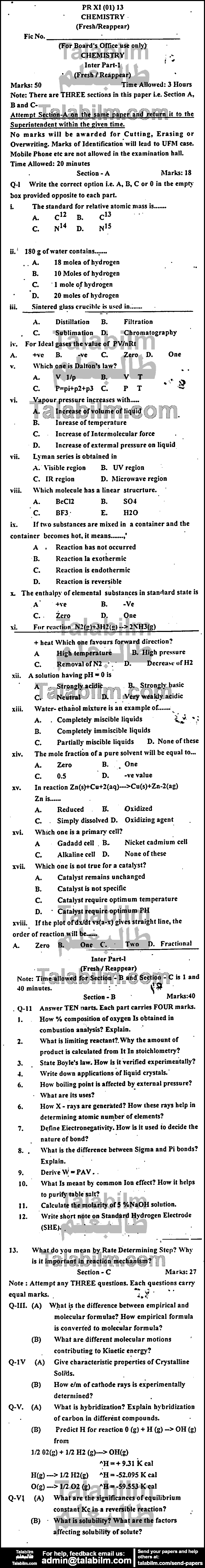 Chemistry 0 past paper for Group-I 2013