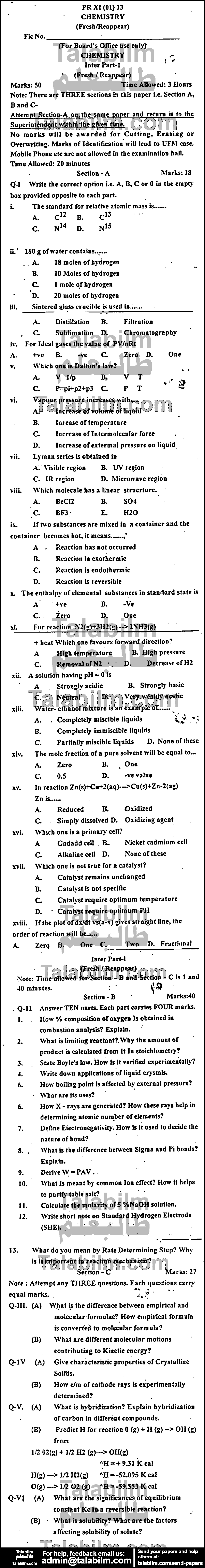 Chemistry 0 past paper for Group-I 2013