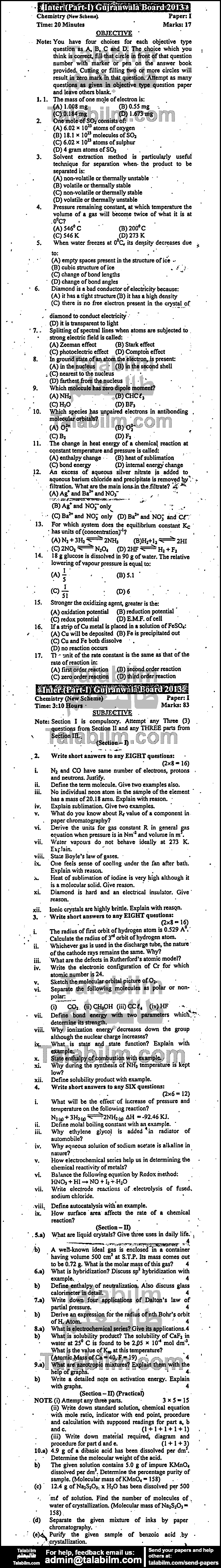 Chemistry 0 past paper for Group-I 2013